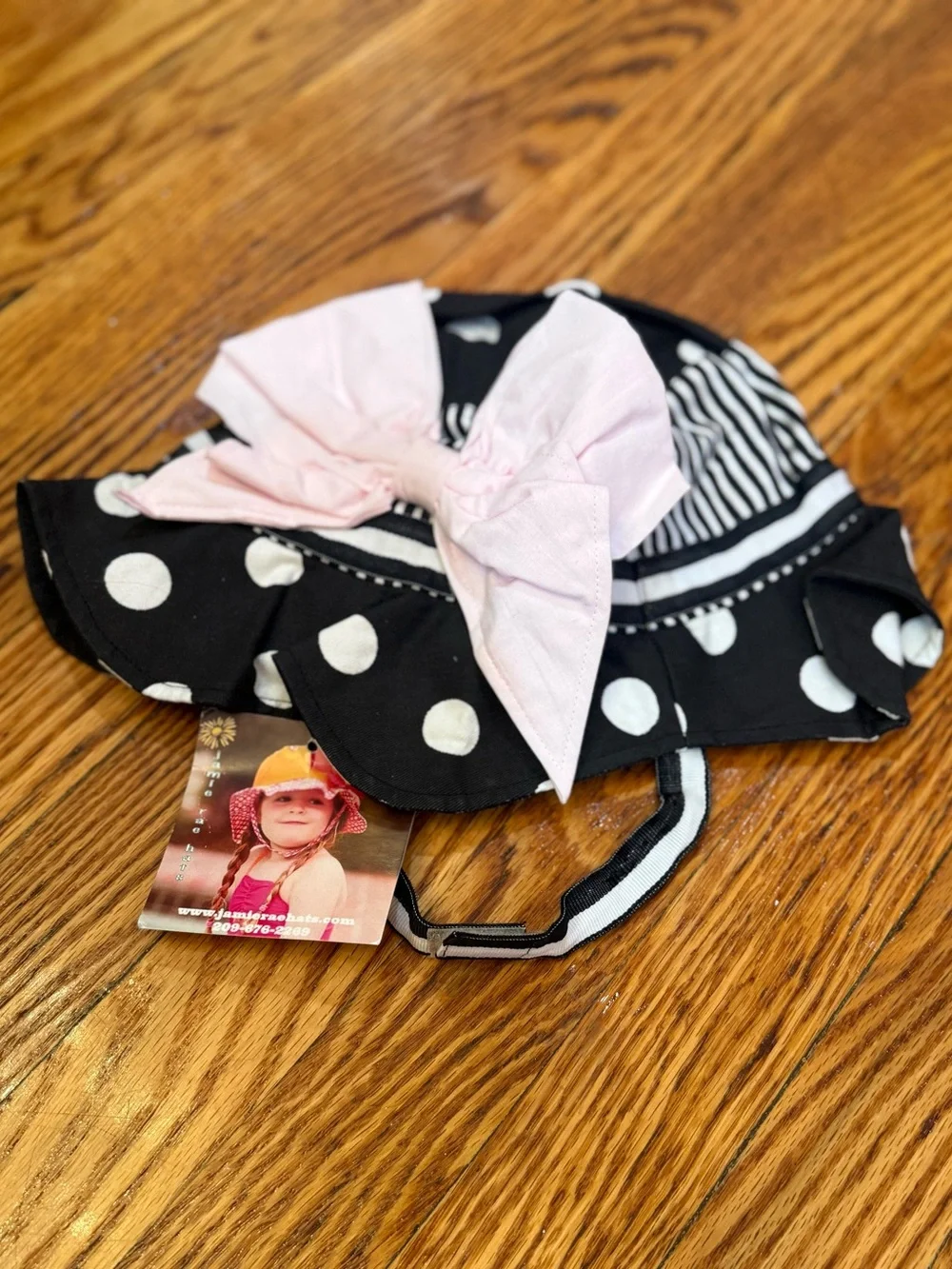 Black & White Polka Dot Baby Sun Hat with Pink Bow